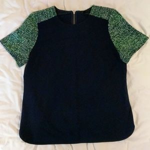 J. Crew Medium Navy Blue Green Tweed sleeve top